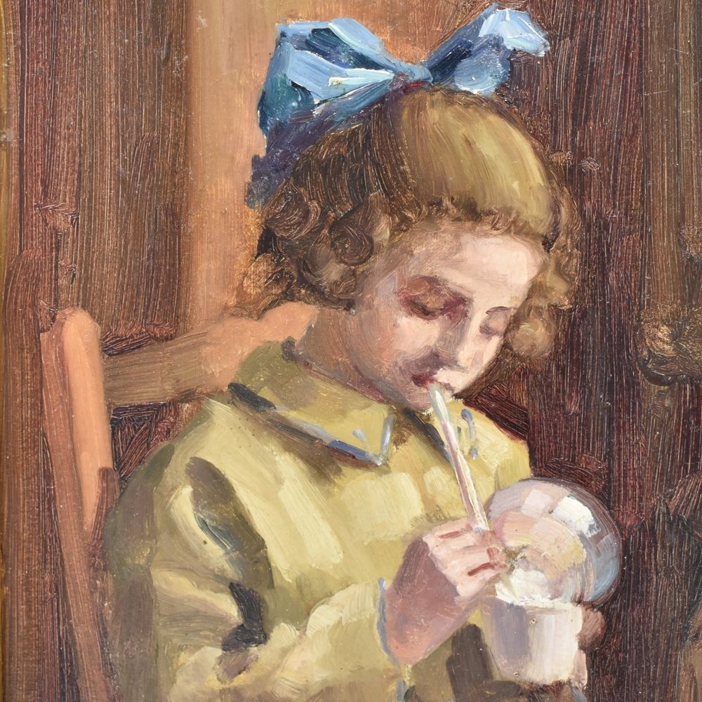 A portrait painting oil on canvas girl portrait painting antique painting 20th century.jpg